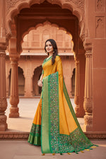 Load image into Gallery viewer, Women's Cotton Silk Printed Saree With Unstitched Blouse 5.5Mtr (Yellow Green)
