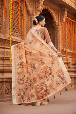 Load image into Gallery viewer, Women's Cotton Silk Floral Printed Saree With Unstitched Blouse 5.5Mtr (Peach)
