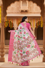 Load image into Gallery viewer, Women's Cotton Silk Floral Printed Saree With Unstitched Blouse 5.5Mtr (Pink-White)
