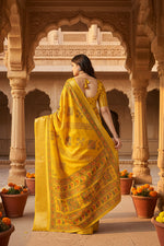 Load image into Gallery viewer, Women's Cotton Silk Printed Saree With Unstitched Blouse 5.5Mtr (Yellow)
