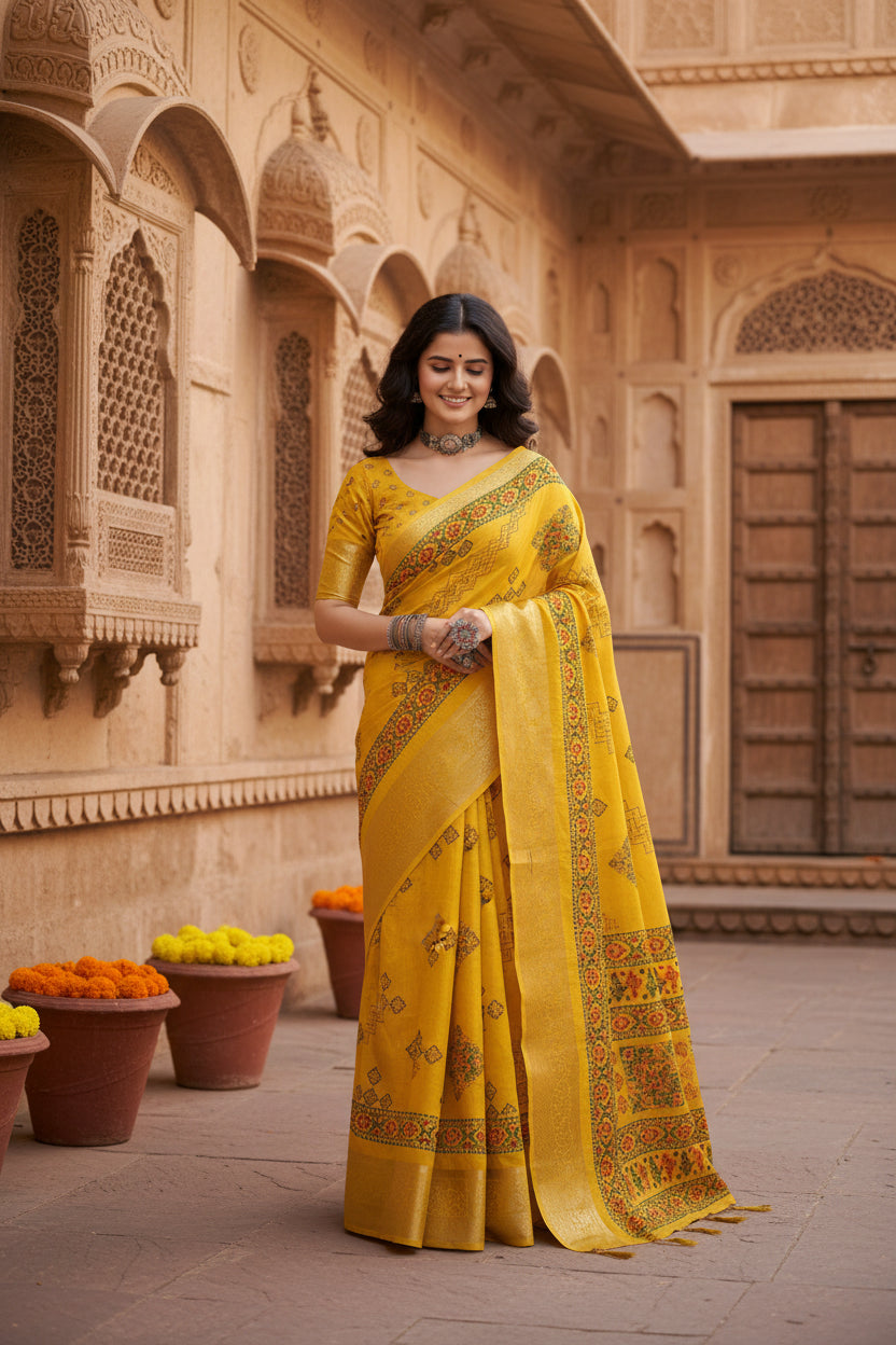 Pid 66683 women s cotton silk printed saree with unstitched blouse 5 5 mtr yellow 4 1000x1000