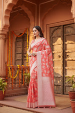 Load image into Gallery viewer, Women's Art Silk Jacquard Printed Saree With Unstitched Blouse 5.5Mtr (Peach)
