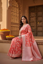 Load image into Gallery viewer, Women's Art Silk Jacquard Printed Saree With Unstitched Blouse 5.5Mtr (Peach)
