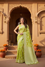 Load image into Gallery viewer, Women's Art Silk Jacquard Printed Saree With Unstitched Blouse 5.5Mtr (Light Green)
