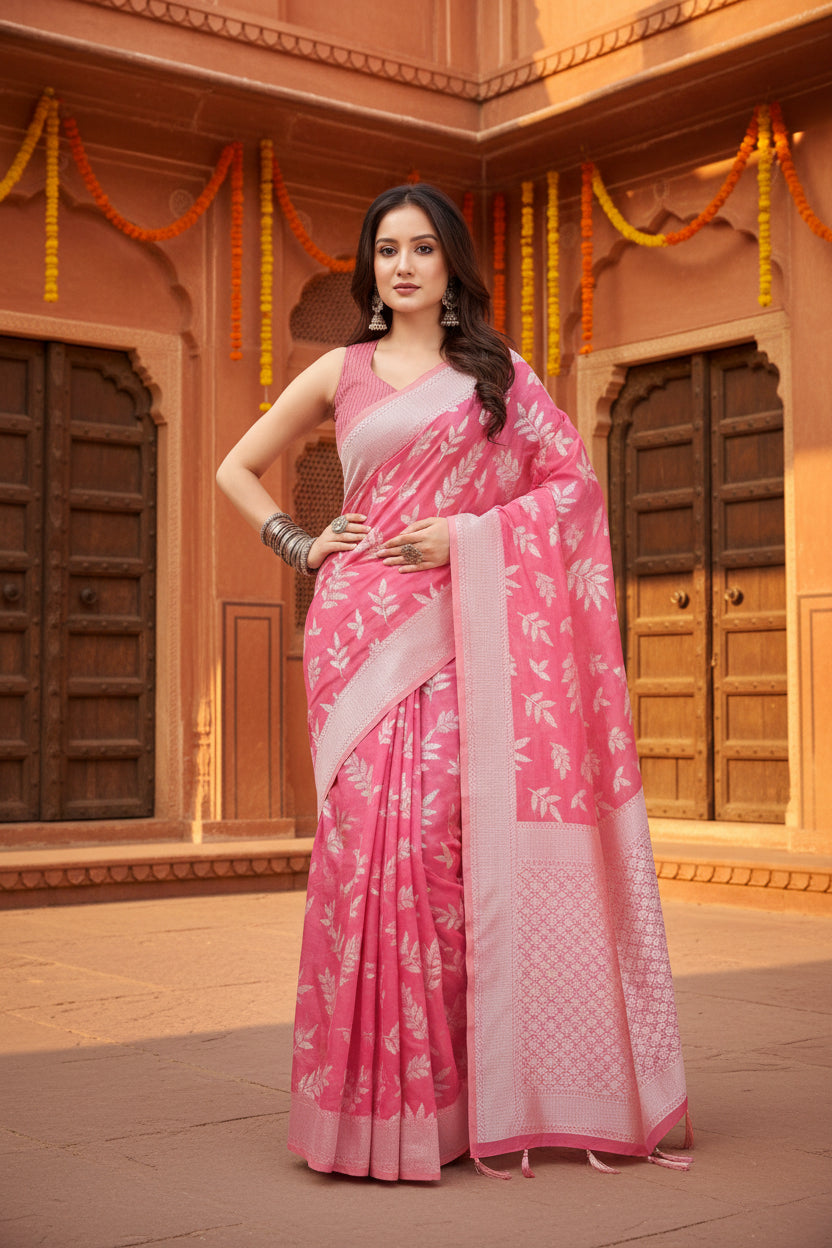 Pid 66688 women s art silk jacquard printed saree with unstitched blouse 5 5 mtr pink 2 1000x1000
