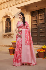 Load image into Gallery viewer, Women's Art Silk Jacquard Printed Saree With Unstitched Blouse 5.5Mtr (Pink)
