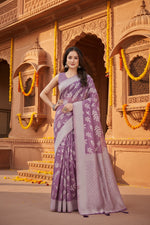 Load image into Gallery viewer, Women's Art Silk Jacquard Printed Saree With Unstitched Blouse 5.5Mtr (Purple)
