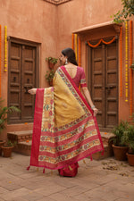 Load image into Gallery viewer, Women's Cotton Silk Printed Saree With Unstitched Blouse 5.5Mtr (Yellow Red)
