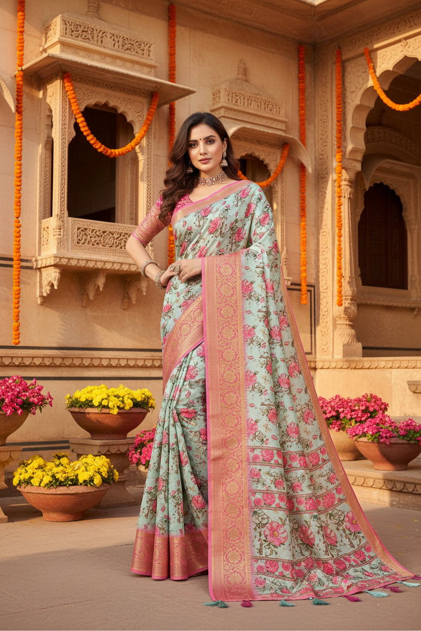 Pid 66692 women s cotton silk floral printed saree with unstitched blouse 5 5 mtr white pink 2 1000x1000