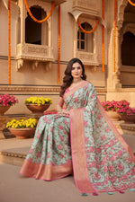 Load image into Gallery viewer, Women's Cotton Silk Floral Printed Saree With Unstitched Blouse 5.5Mtr (Multicolor)
