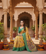 Load image into Gallery viewer, Women's Cotton Silk Floral Printed Saree With Unstitched Blouse 5.5Mtr (Yellow-Green)
