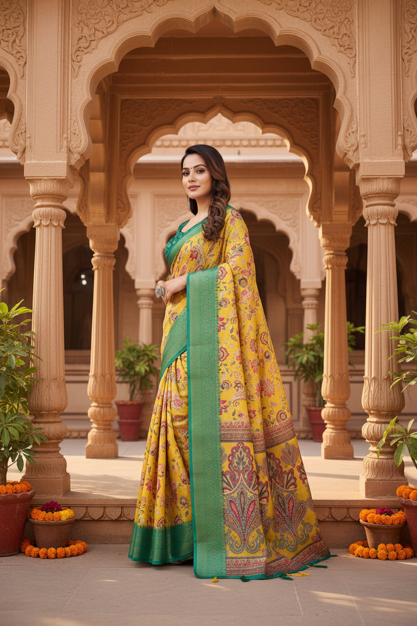 Pid 66693 women s cotton silk floral printed saree with unstitched blouse 5 5 mtr yellow green 2 1000x1000_52294689 30a7 4530 ad89 268b84b76bdb