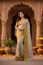 Load image into Gallery viewer, Women's Cotton Blend Floral Printed Saree With Unstitched Blouse 5.5Mtr (Mustard)

