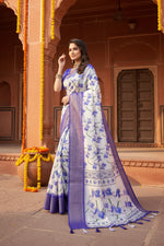Load image into Gallery viewer, Women's Cotton Silk Floral Printed Saree With Unstitched Blouse 5.5Mtr (Blue)
