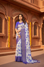 Load image into Gallery viewer, Women's Cotton Silk Floral Printed Saree With Unstitched Blouse 5.5Mtr (Blue)
