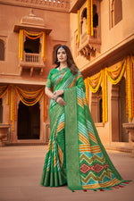 Load image into Gallery viewer, Women's Cotton Silk Striped  Saree With Unstitched Blouse 5.5Mtr (Green)
