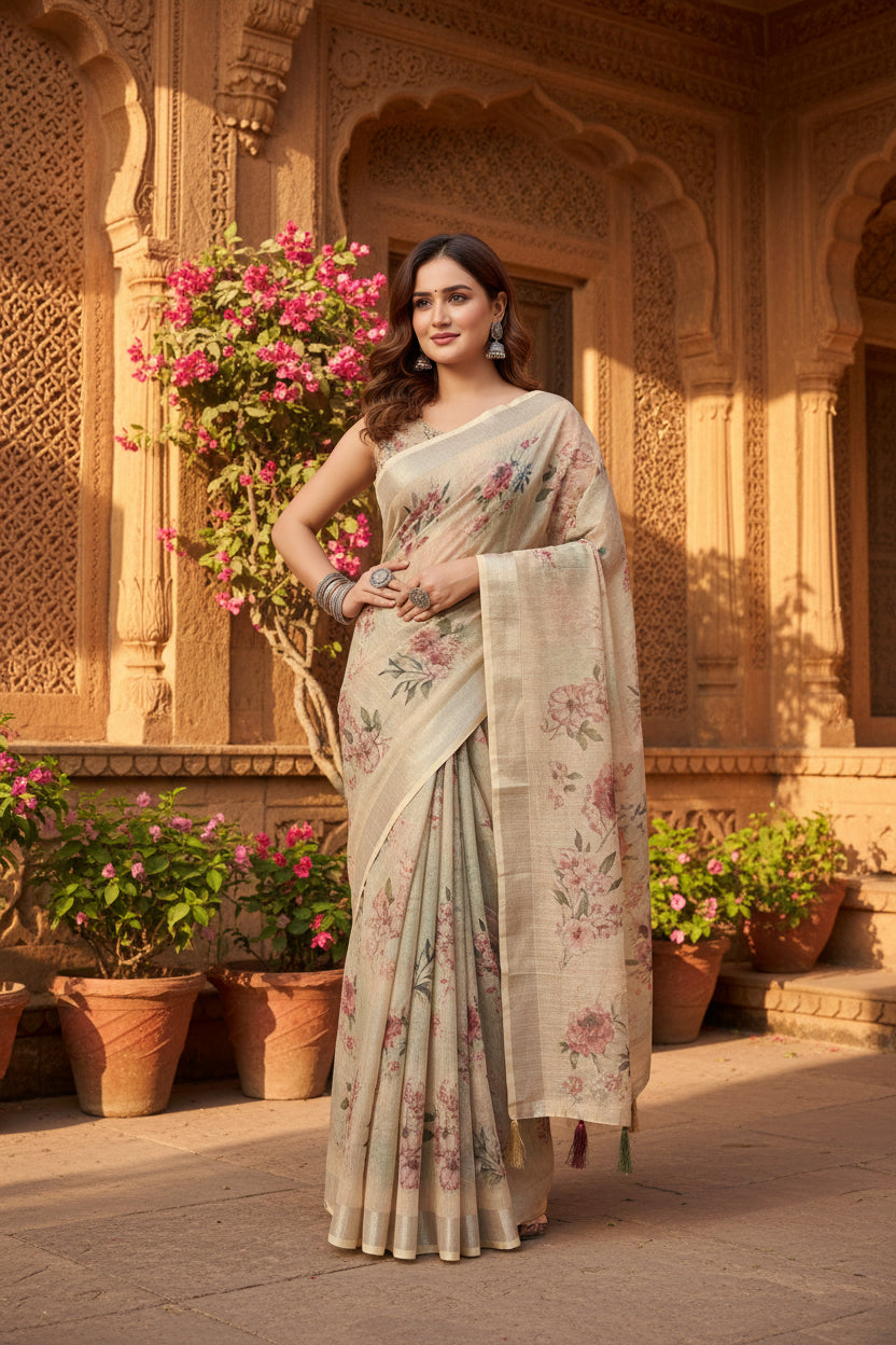 Pid 66703 women s cotton silk floral printed saree with unstitched blouse 5 5 mtr peach 2 1000x1000