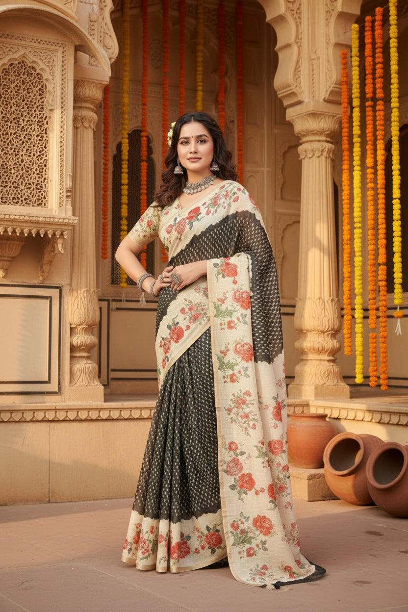 Pid 66712 women s chanderi floral printed saree with unstitched blouse 5 5 mtr black 2 1000x1000_b63c3a0f 1f73 4332 8fa6 c2bab5e88f52