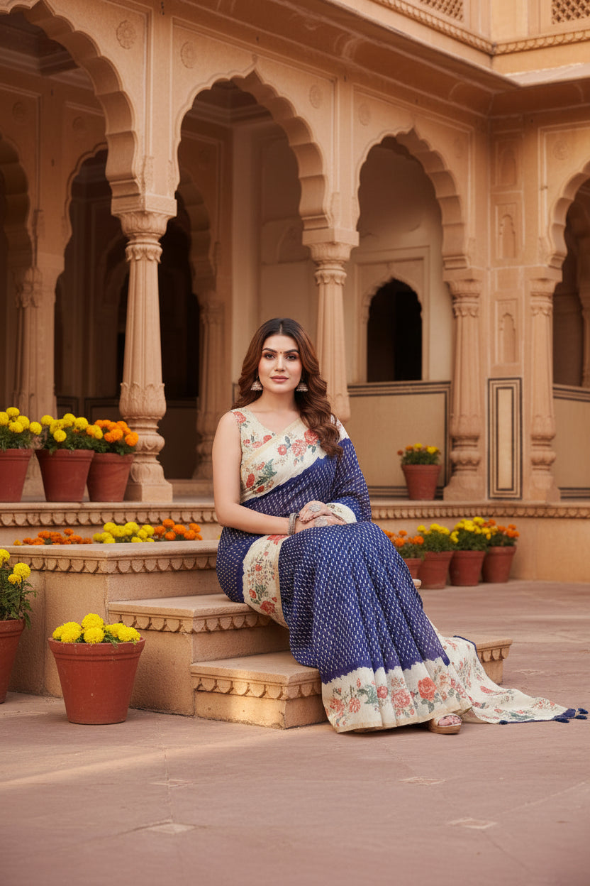 Pid 66713 women s cotton silk floral printed saree with unstitched blouse 5 5 mtr blue 2 1000x1000_1
