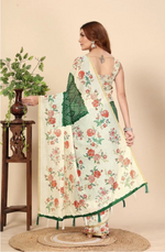 Load image into Gallery viewer, Women's Chanderi Floral Printed Saree With Unstitched Blouse 5.5Mtr (Green)
