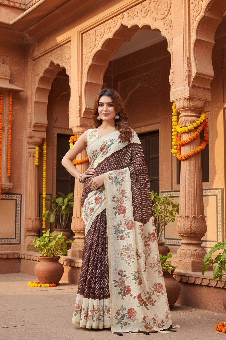 Pid 66716 women s chanderi floral printed saree with unstitched blouse 5 5 mtr maroon 2 1000x1000