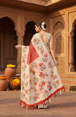 Load image into Gallery viewer, Women's Chanderi Floral Printed Saree With Unstitched Blouse 5.5Mtr (Red)
