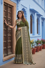 Load image into Gallery viewer, Women's Chanderi Printed Saree With Unstitched Blouse 5.5Mtr (Green)
