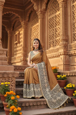 Load image into Gallery viewer, Women's Chanderi Printed Saree With Unstitched Blouse 5.5Mtr (Brown)
