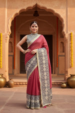 Load image into Gallery viewer, Women's Chanderi Printed Saree With Unstitched Blouse 5.5Mtr (Pink)
