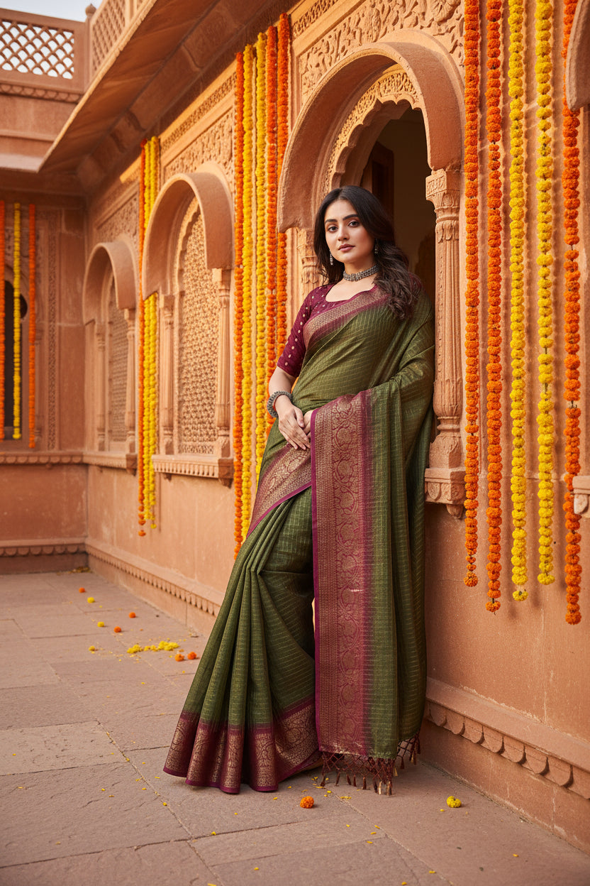 Pid 66721 women s cotton blend checkered saree with unstitched blouse 5 5 mtr green 2 1000x1000_50a51c93 46d0 4089 a6c6 d4c781c17246