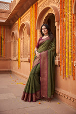 Load image into Gallery viewer, Women's Cotton Blend Checkered Saree With Unstitched Blouse 5.5Mtr (Green)
