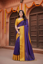 Load image into Gallery viewer, Women's Cotton Blend Checkered Saree With Unstitched Blouse 5.5Mtr (Royal Blue)
