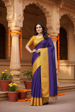 Load image into Gallery viewer, Women's Cotton Blend Checkered Saree With Unstitched Blouse 5.5Mtr (Royal Blue)
