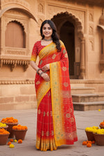 Load image into Gallery viewer, Women's Art Silk Printed Saree With Unstitched Blouse 5.5Mtr (Red)
