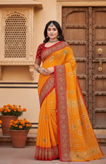 Load image into Gallery viewer, Women's Art Silk Printed Saree With Unstitched Blouse 5.5Mtr (Yellow)
