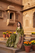Load image into Gallery viewer, Women's Art Silk Printed Saree With Unstitched Blouse 5.5Mtr (Mehendi)
