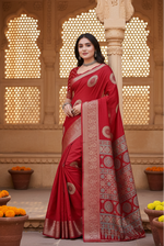 Load image into Gallery viewer, Women's Art Silk Printed Saree With Unstitched Blouse 5.5Mtr (Red)
