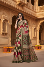 Load image into Gallery viewer, Women's Dupion Silk Block Printed Saree With Unstitched Blouse 5.5Mtr (Multicolor)
