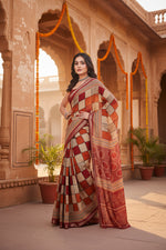 Load image into Gallery viewer, Women's Dupion Silk Block Printed Saree With Unstitched Blouse 5.5Mtr (Multicolor)
