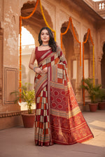 Load image into Gallery viewer, Women's Dupion Silk Block Printed Saree With Unstitched Blouse 5.5Mtr (Multicolor)
