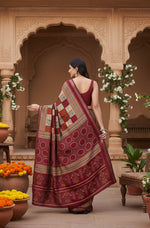 Load image into Gallery viewer, Women's Dupion Silk Block Printed Saree With Unstitched Blouse 5.5Mtr (Multicolor)
