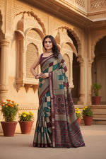 Load image into Gallery viewer, Women's Dupion Silk Block Printed Saree With Unstitched Blouse 5.5Mtr (Multicolor)
