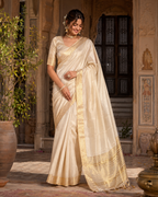 Pure Tussar Silk Saree With Unstitched Blouse(Beige)