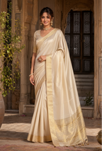 Pure Tussar Silk Saree With Unstitched Blouse(Beige)