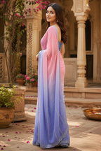 Georgette Swarovski Printed Saree With Unstitched Blouse(Light Pink)