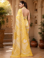 Satin Silk Party Wear Saree With Unstitched Blouse(Yellow)