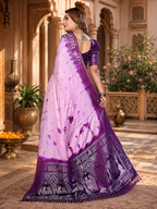 Satin Silk Bandhani Printed Saree With Unstitched Blouse(Purple)