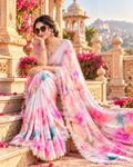 Pure Maheshwari Silk Saree With Unstitched Blouse(Pink)