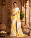 Japan Satin Printed Saree With unstitched Blouse(Yellow)