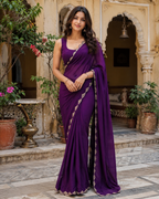 Jimmy Choo Bollywood Saree With Unstitched Blouse(Purple)